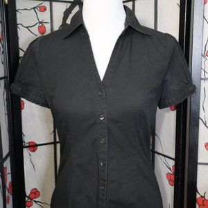 Express Black Short Sleeve Dress Shirt with Hardware Accent on Sleeves, Size S